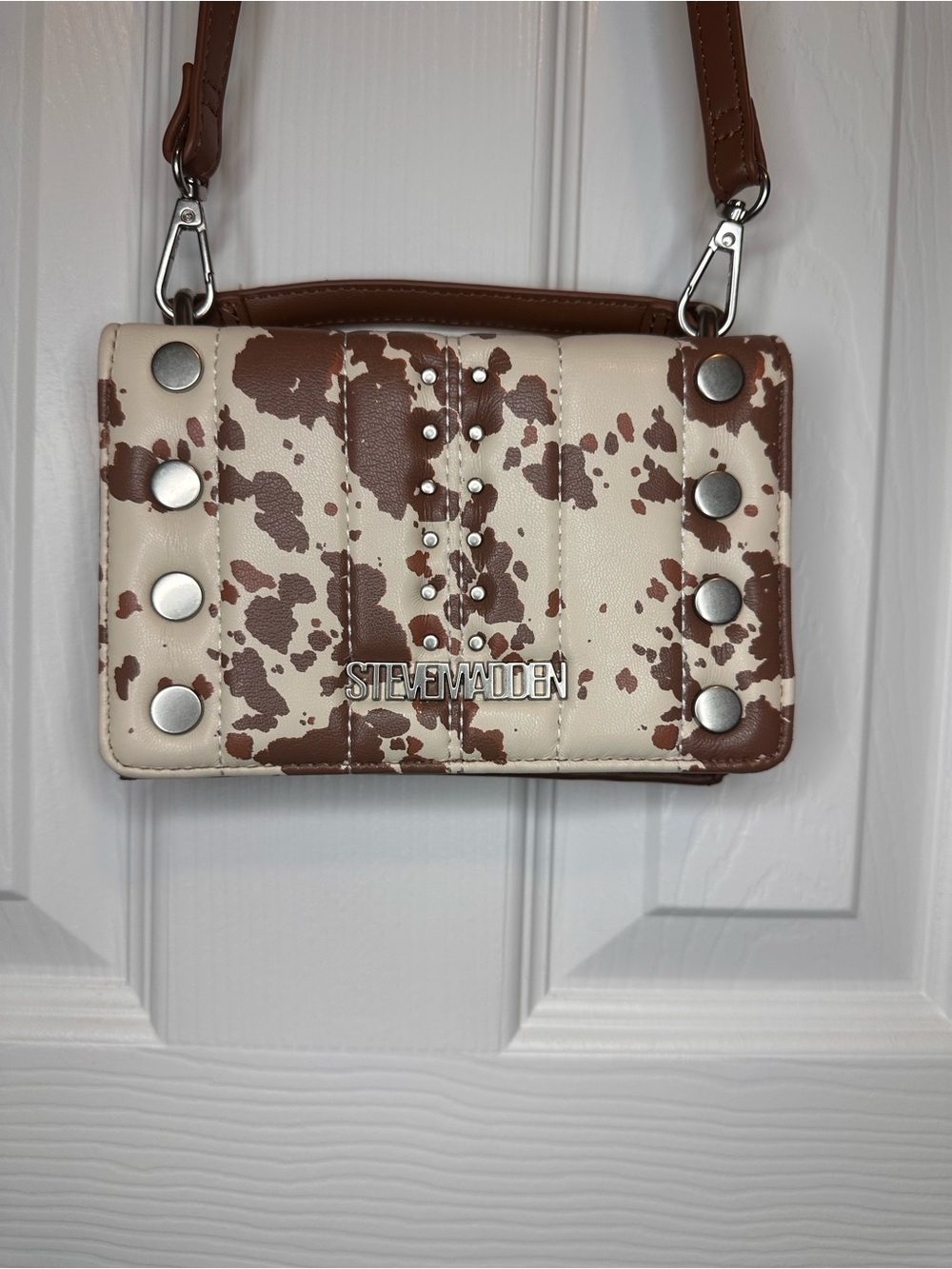 Steve Madden Brown and Cream Cowhide Print Crossbody Bag